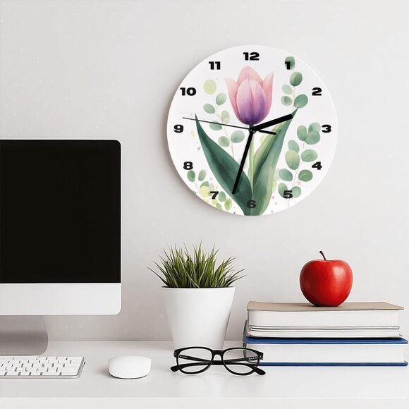Elegant Tulip-Inspired Floral Wall Clock: Modern Timepiece for Home Decor - Picture 1 of 7